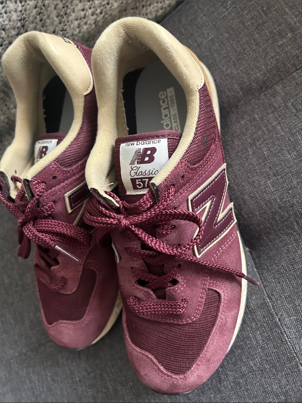 New Balance Burgundy and Cream 574 Sneakers